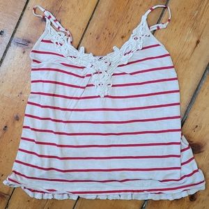 Kirra Camisole Tank Top Lace Stripes Red Beige Summer Sz XS